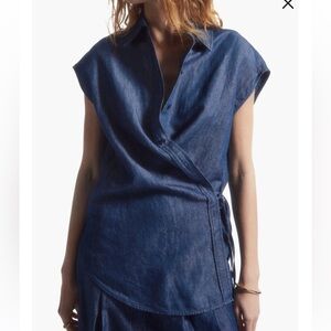 COS Blue Denim Asymmetric Wrap Blouse